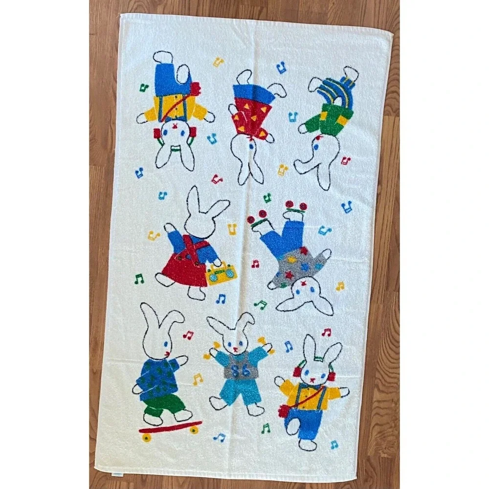Springmaid Towel Rabbit Pattern Musical Fun Cotton Retro Colorful Decorative USA
